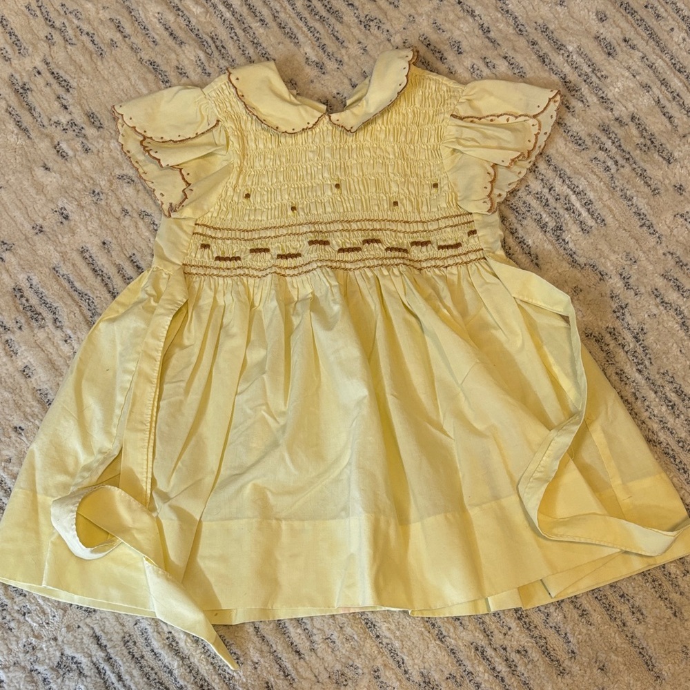 Yellow Smocked Dress with Ruffled Sleeves